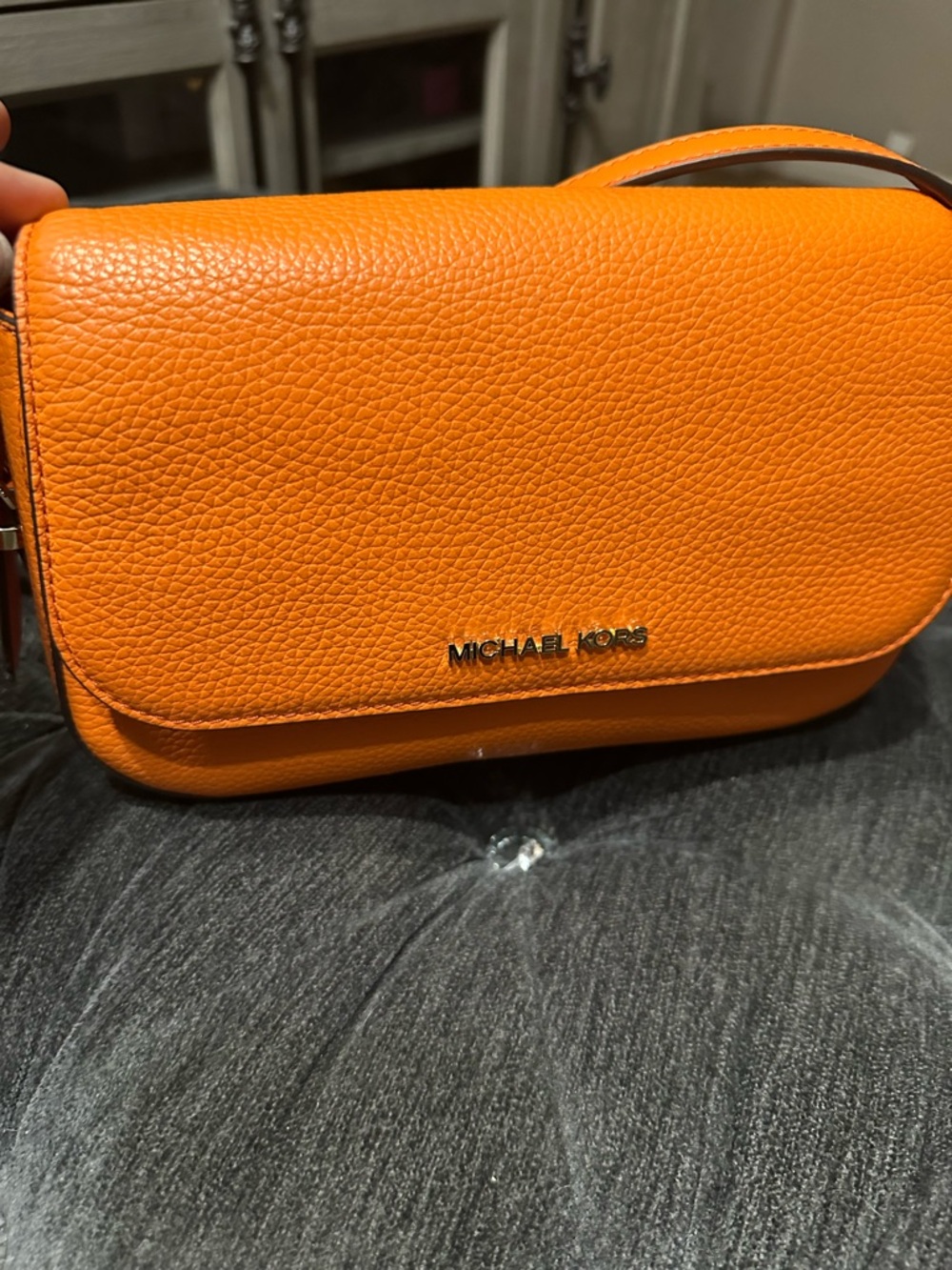 Michael Kors Orange Pebbled Leather Crossbody Bag - Picture 7 of 14